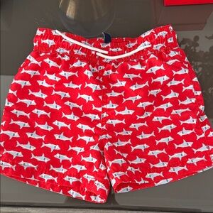 Janie and Jack Red Shark Swim Trunks
